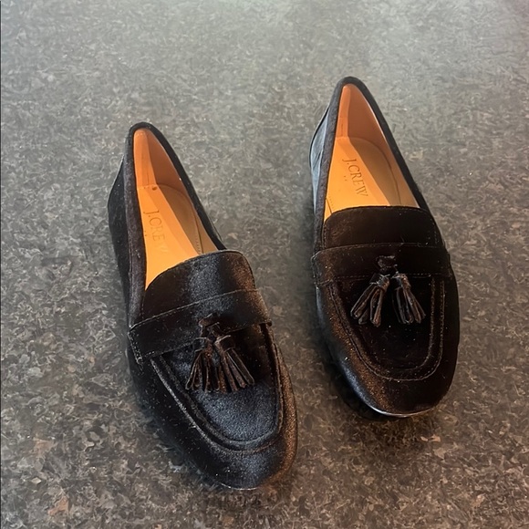 J. Crew Black Velvet Tassel Loafers Slip-On - Picture 3 of 8
